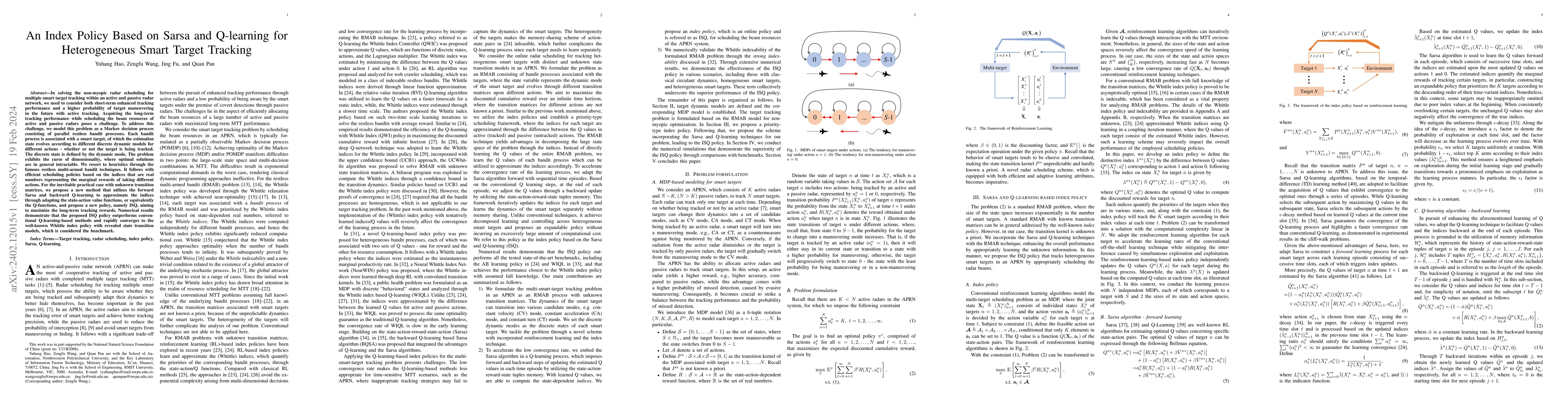 Thumbnail for An Index Policy Based on Sarsa and Q-learning for Heterogeneous Smart
  Target Tracking