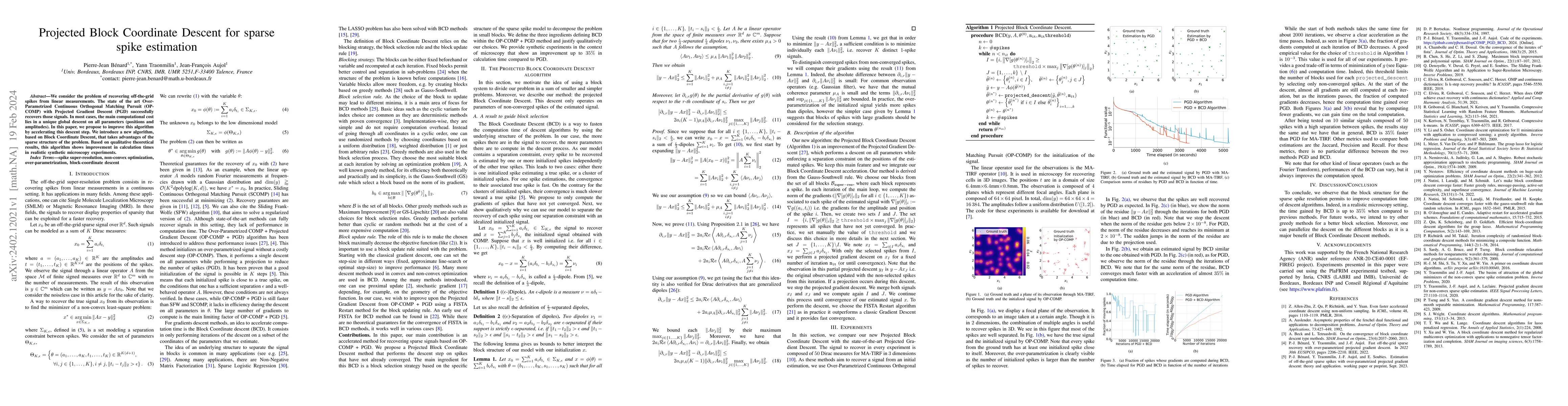 Thumbnail for Projected Block Coordinate Descent for sparse spike estimation