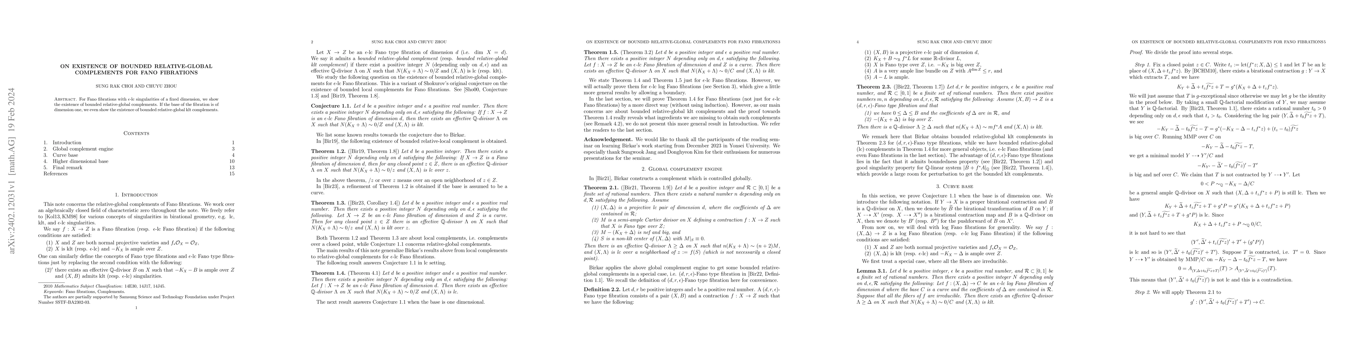 Thumbnail for On existence of bounded relative-global complements for Fano fibrations
