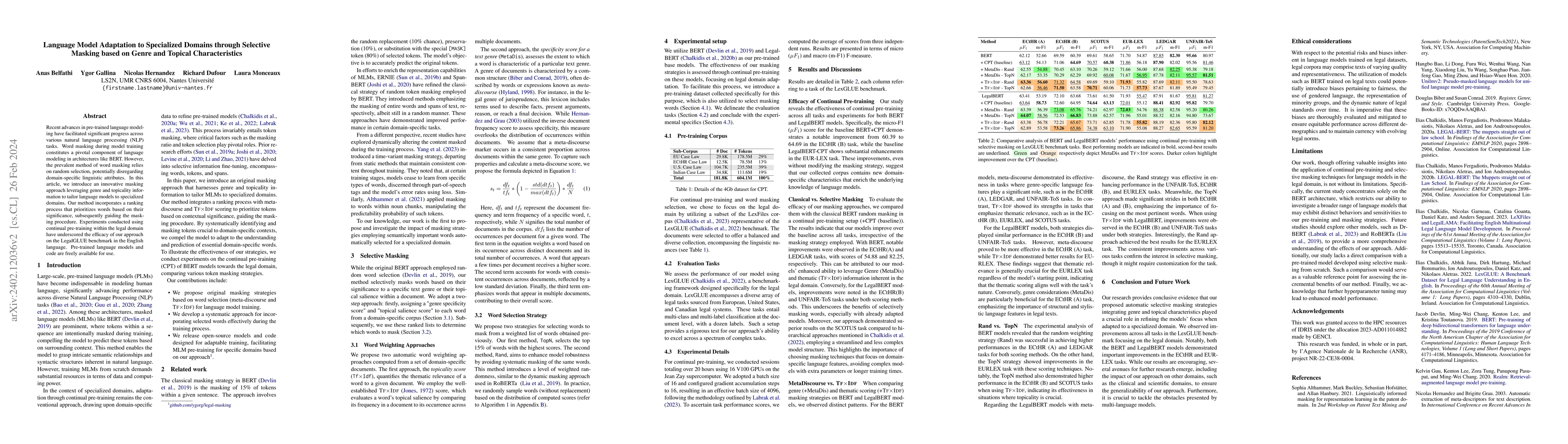 Thumbnail for Language Model Adaptation to Specialized Domains through Selective
  Masking based on Genre and Topical Characteristics