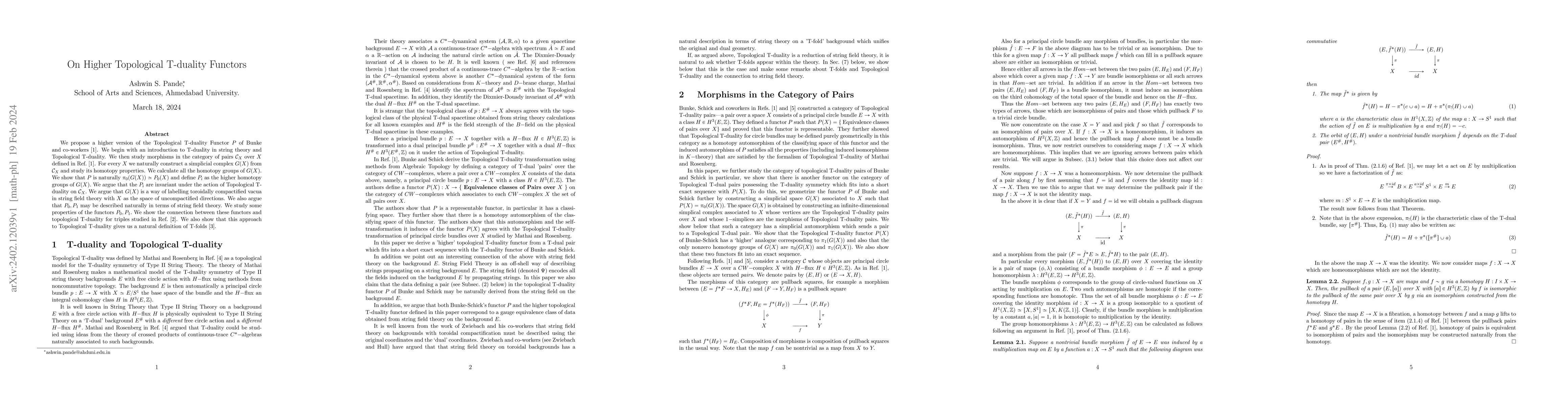 Thumbnail for On Higher Topological T-duality Functors