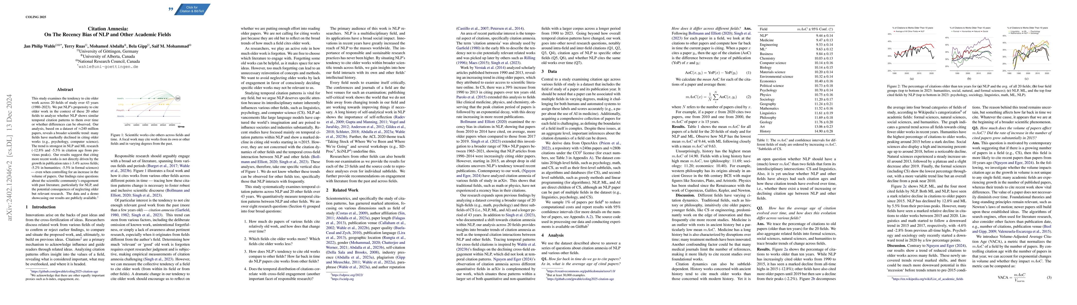 Thumbnail for Citation Amnesia: NLP and Other Academic Fields Are in a Citation Age
  Recession