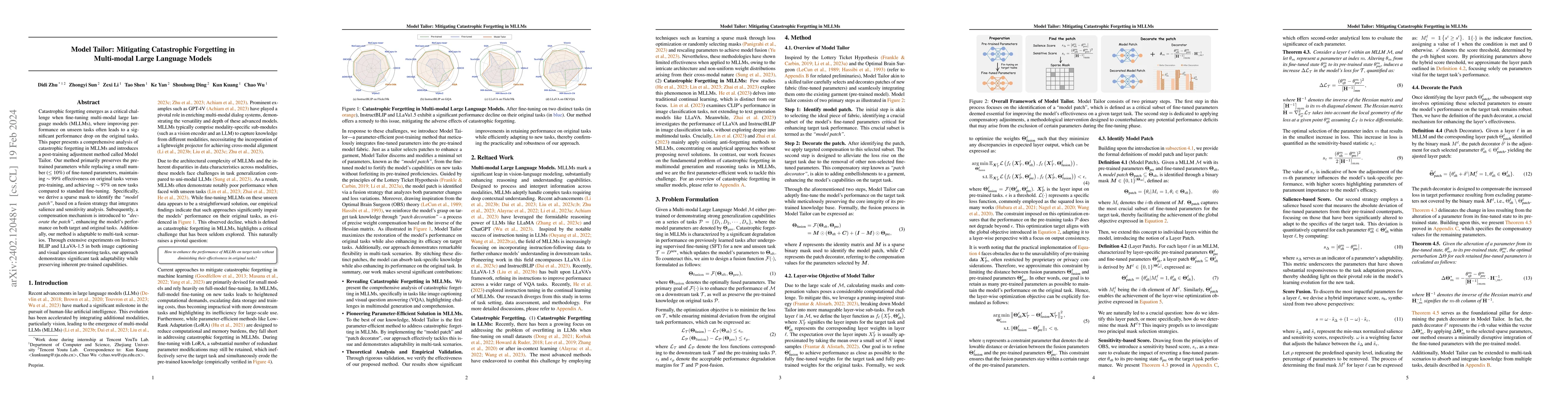 Thumbnail for Model Tailor: Mitigating Catastrophic Forgetting in Multi-modal Large
  Language Models