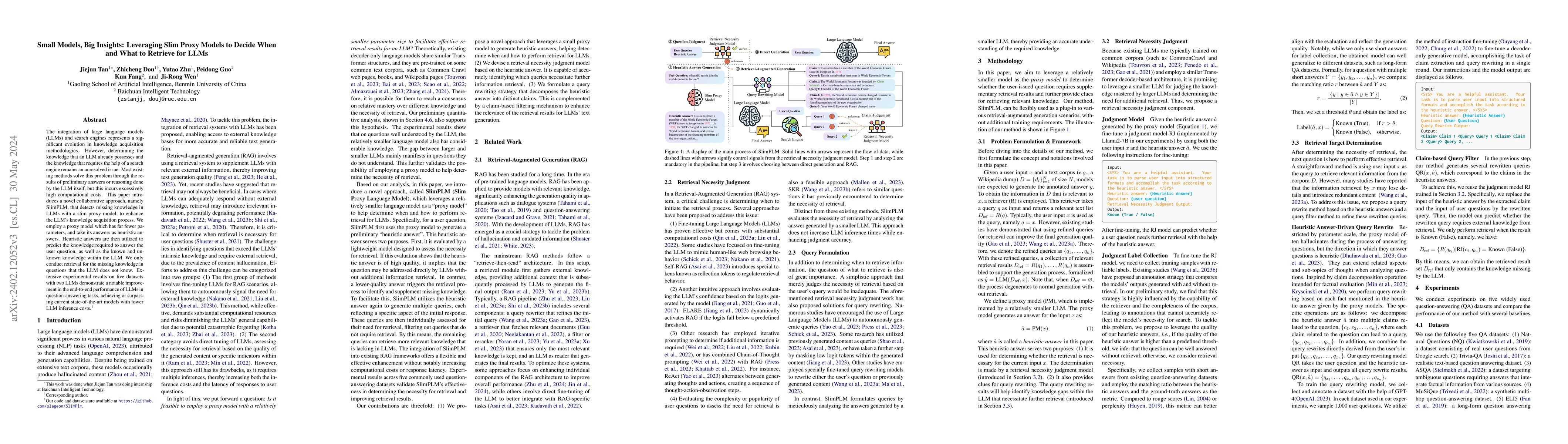 Thumbnail for Small Models, Big Insights: Leveraging Slim Proxy Models To Decide When
  and What to Retrieve for LLMs