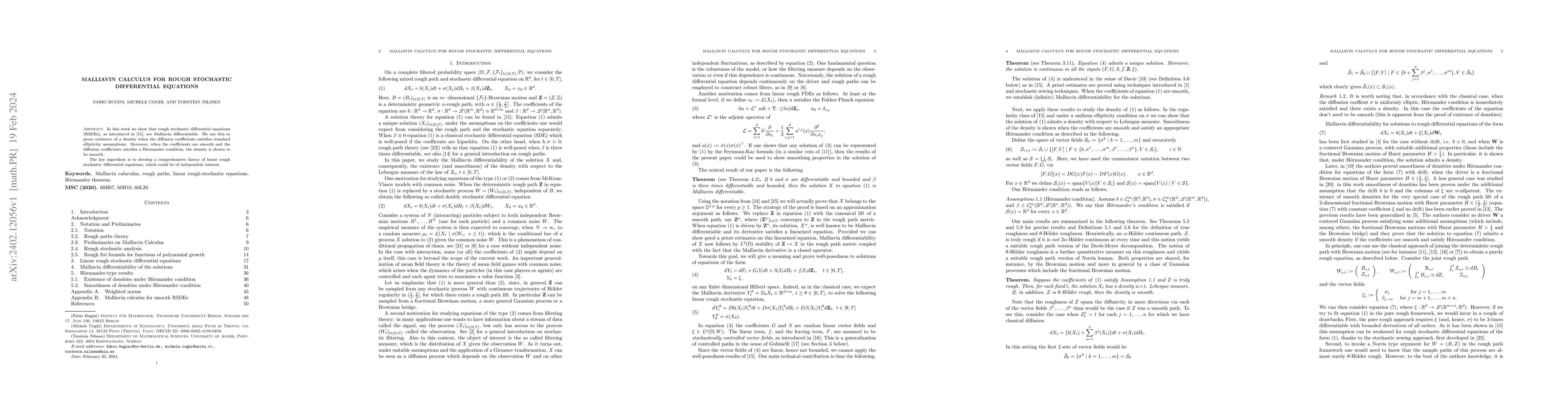 Thumbnail for Malliavin Calculus for rough stochastic differential equations
