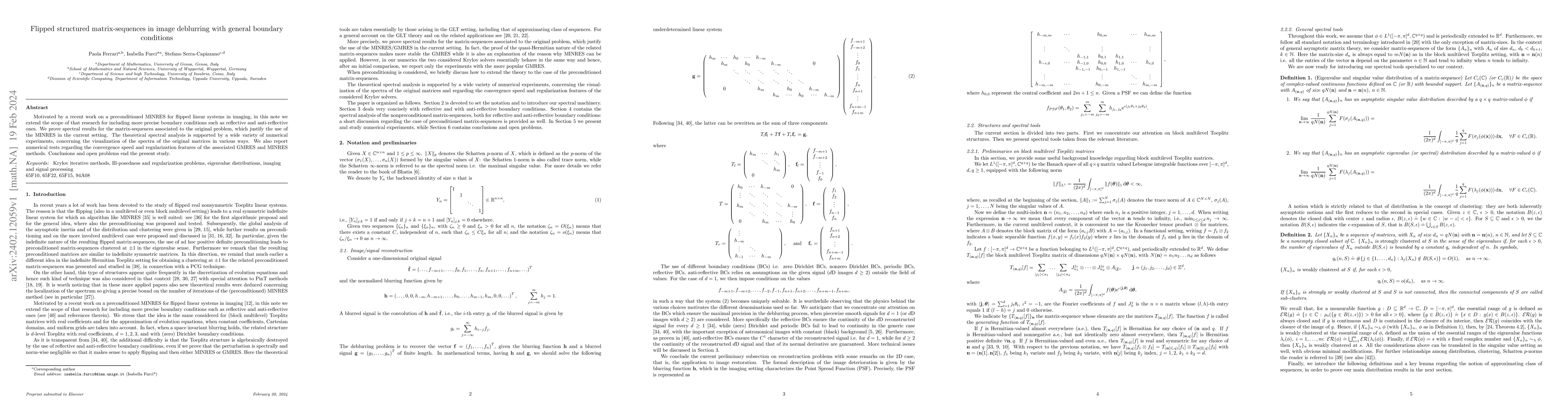 Thumbnail for Flipped structured matrix-sequences in image deblurring with general
  boundary conditions