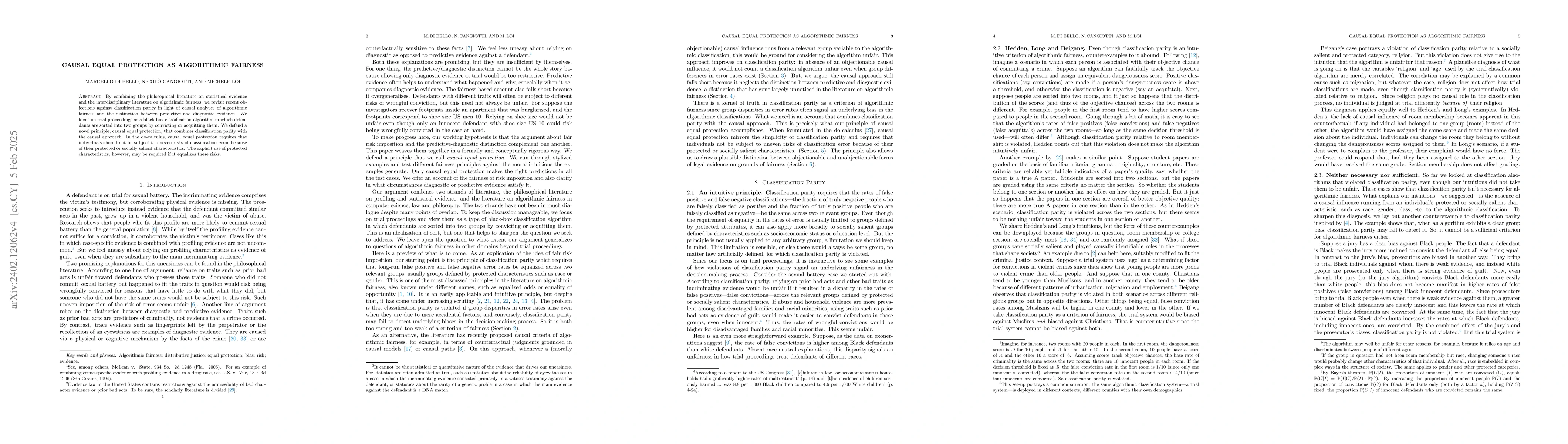 Thumbnail for Causal Equal Protection as Algorithmic Fairness