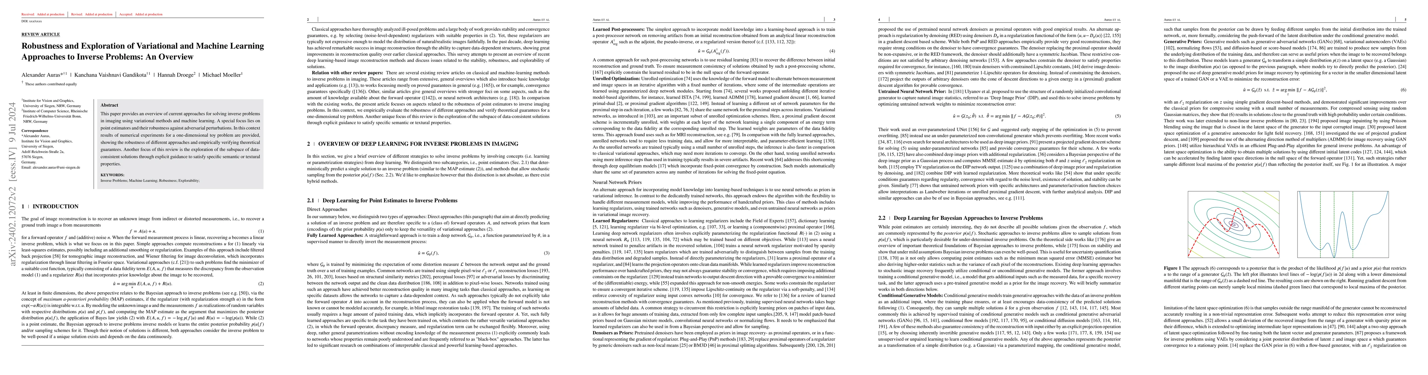 Thumbnail for Robustness and Exploration of Variational and Machine Learning
  Approaches to Inverse Problems: An Overview