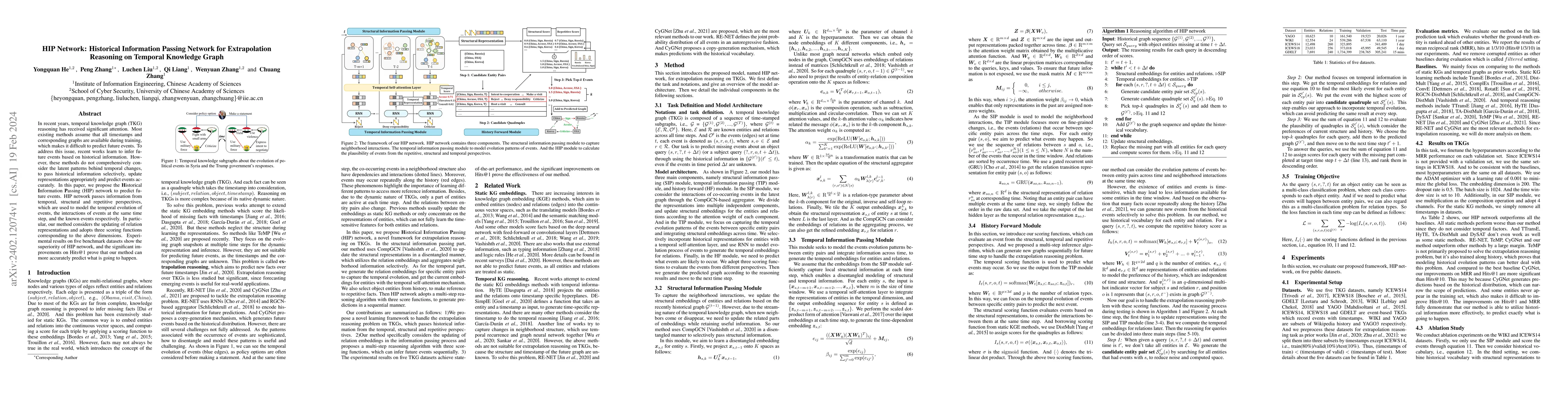 Thumbnail for HIP Network: Historical Information Passing Network for Extrapolation
  Reasoning on Temporal Knowledge Graph