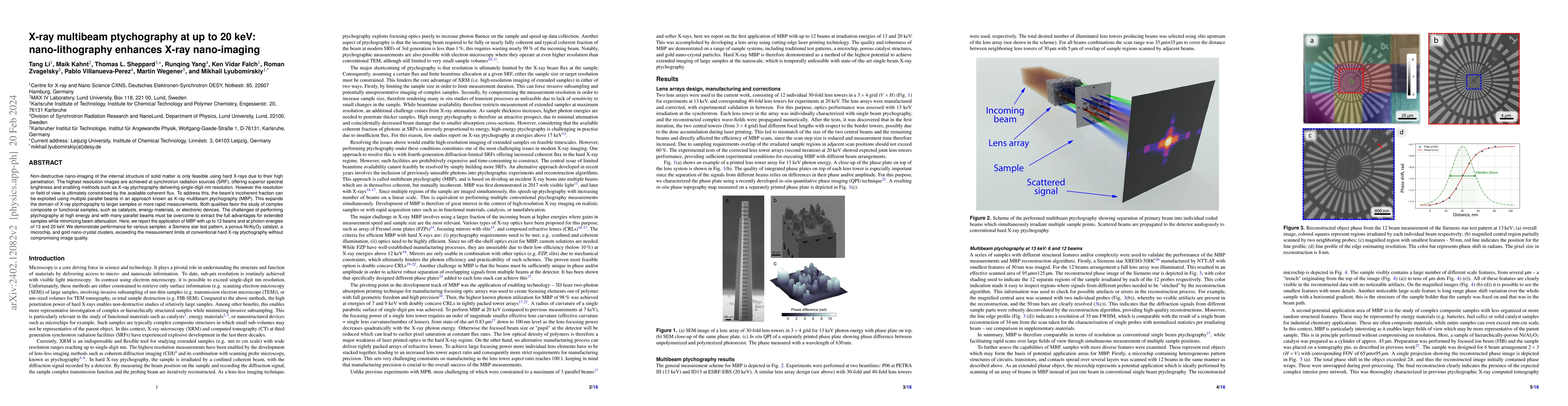 Thumbnail for X-ray multibeam ptychography at up to 20 keV: nano-lithography enhances
  X-ray nano-imaging