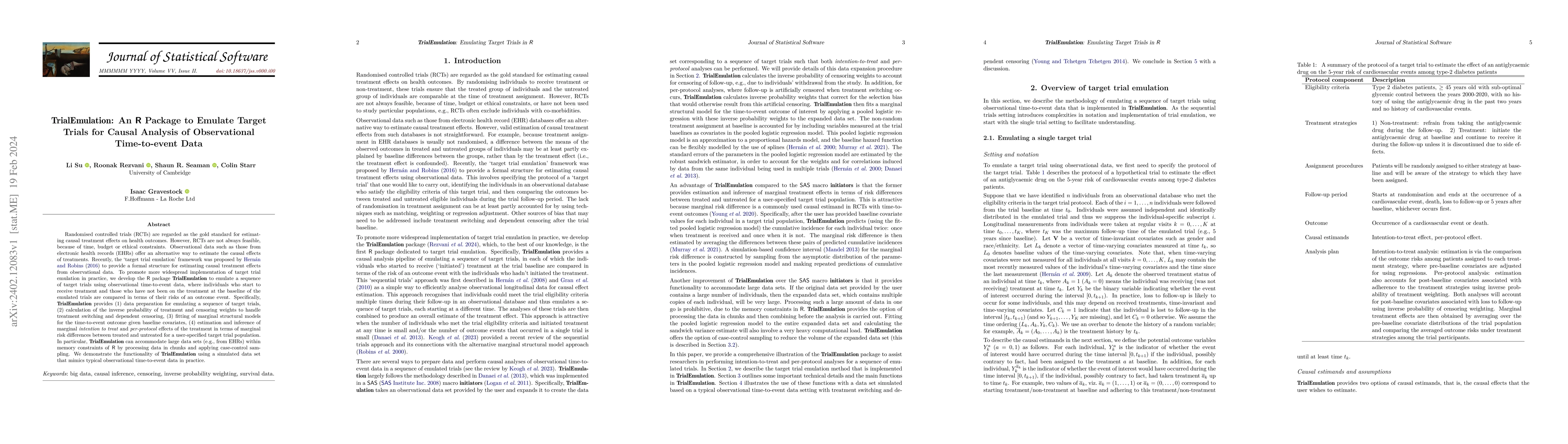 Thumbnail for TrialEmulation: An R Package to Emulate Target Trials for Causal
  Analysis of Observational Time-to-event Data