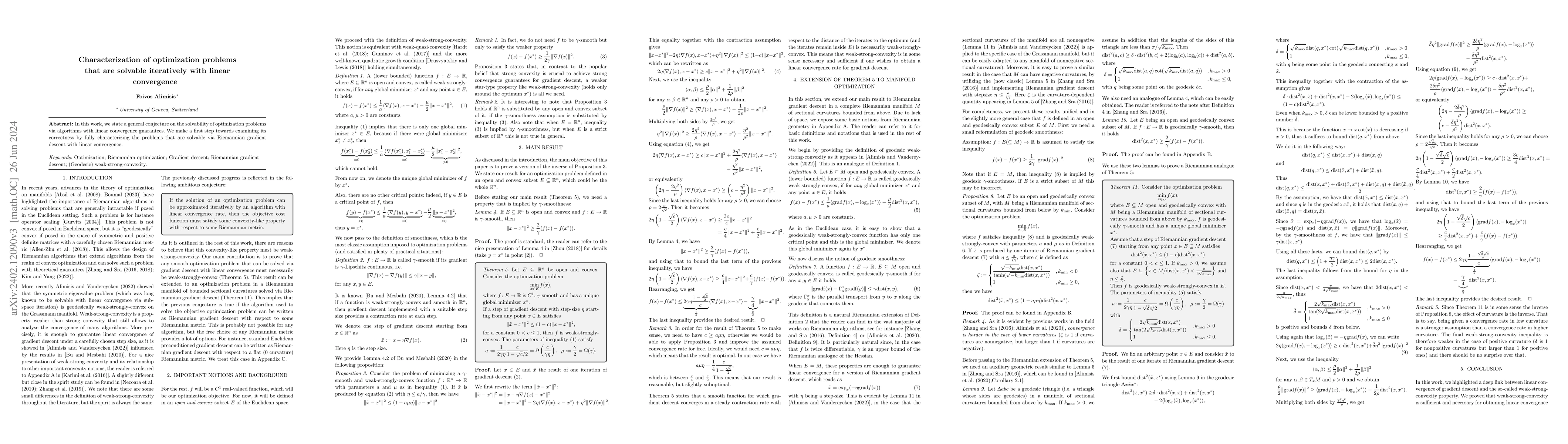 Thumbnail for Characterization of optimization problems that are solvable iteratively
  with linear convergence