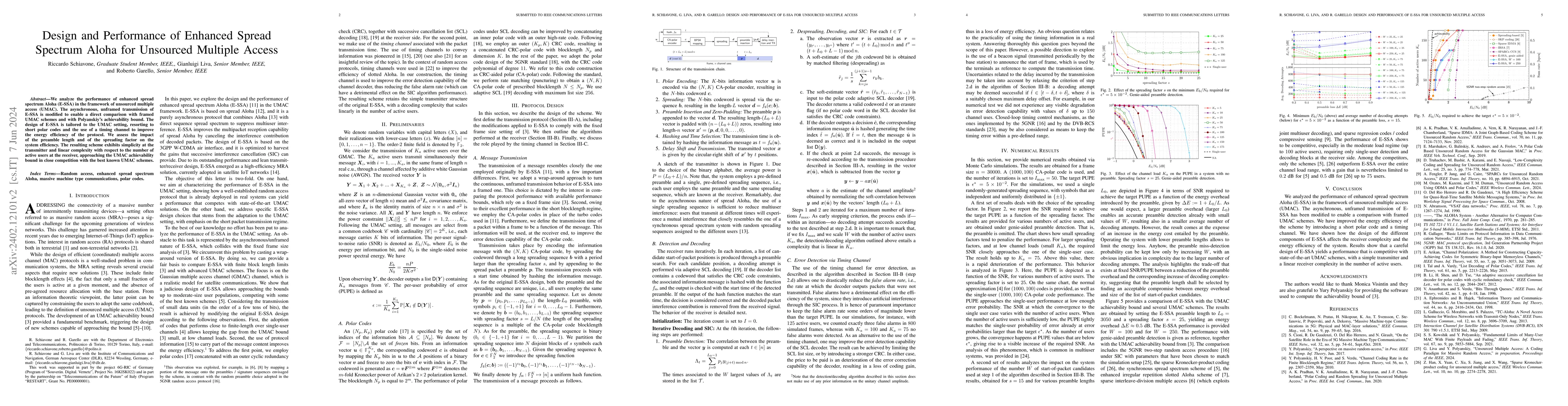 Thumbnail for Design and Performance of Enhanced Spread Spectrum Aloha for Unsourced
  Multiple Access