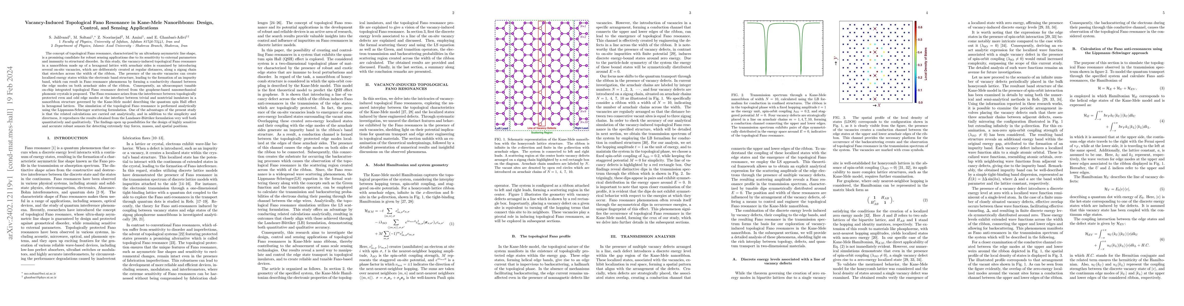 Thumbnail for Vacancy-Induced Topological Fano Resonance in Kane-Mele Nanoribbons:
  Design, Control, and Sensing Applications