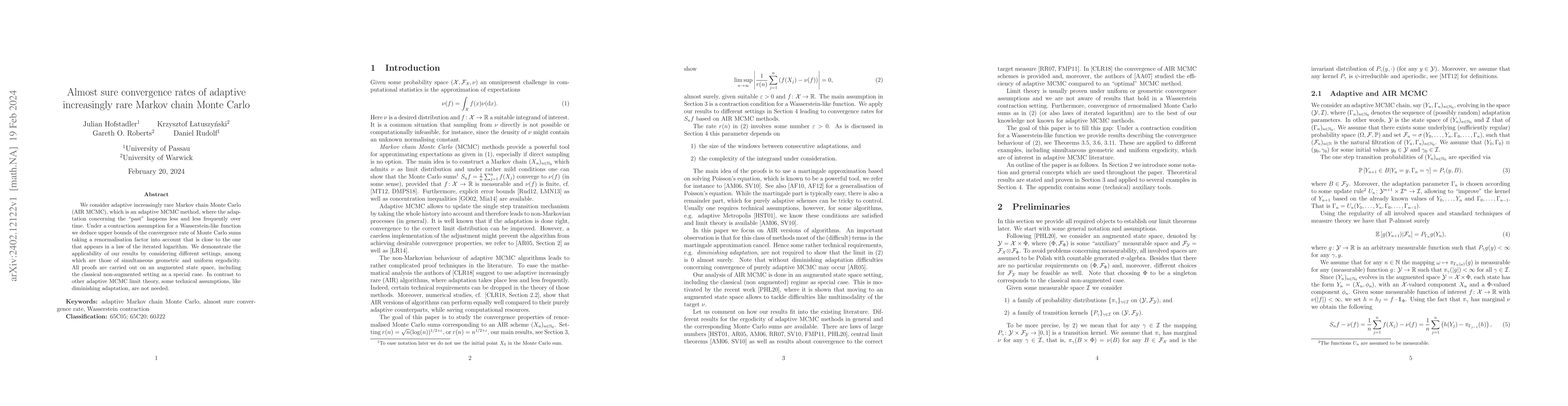 Thumbnail for Almost sure convergence rates of adaptive increasingly rare Markov chain
  Monte Carlo