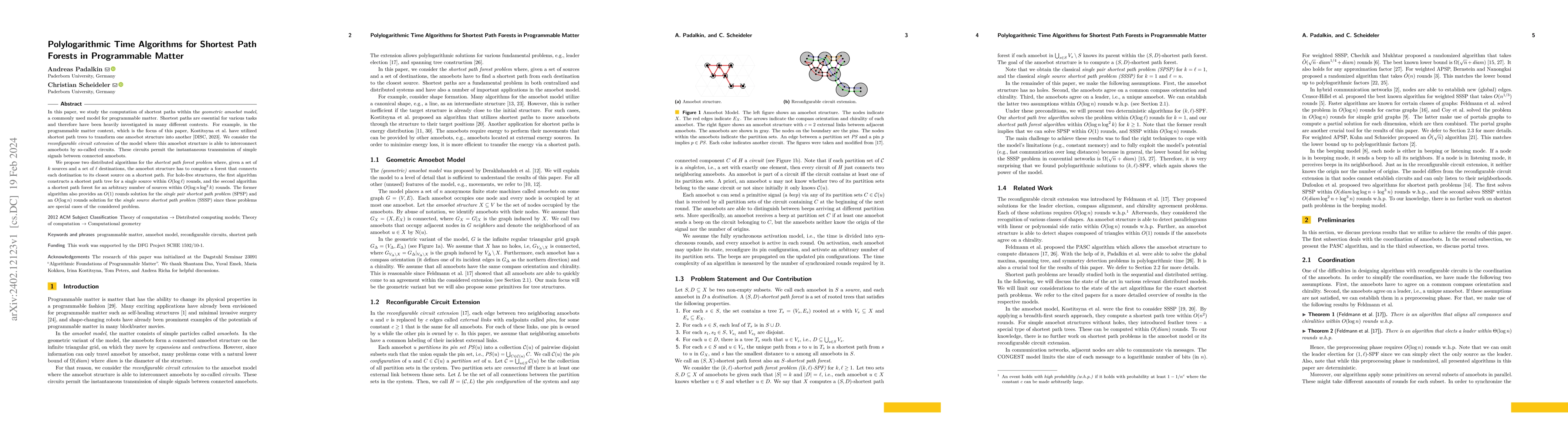 Thumbnail for Polylogarithmic Time Algorithms for Shortest Path Forests in
  Programmable Matter