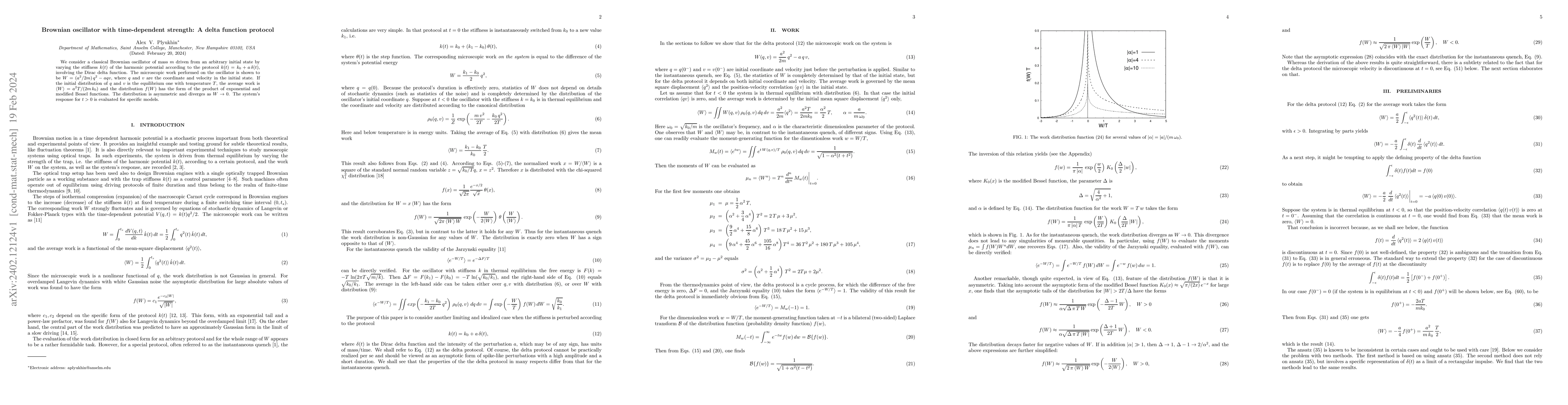 Thumbnail for Brownian oscillator with time-dependent strength: a delta function
  protocol