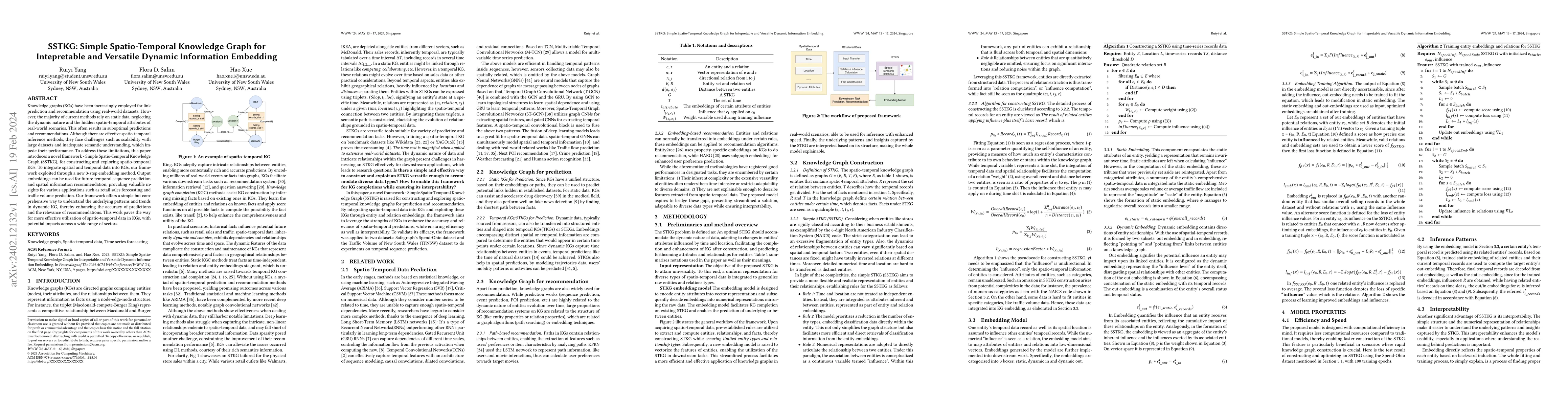 Thumbnail for SSTKG: Simple Spatio-Temporal Knowledge Graph for Intepretable and
  Versatile Dynamic Information Embedding
