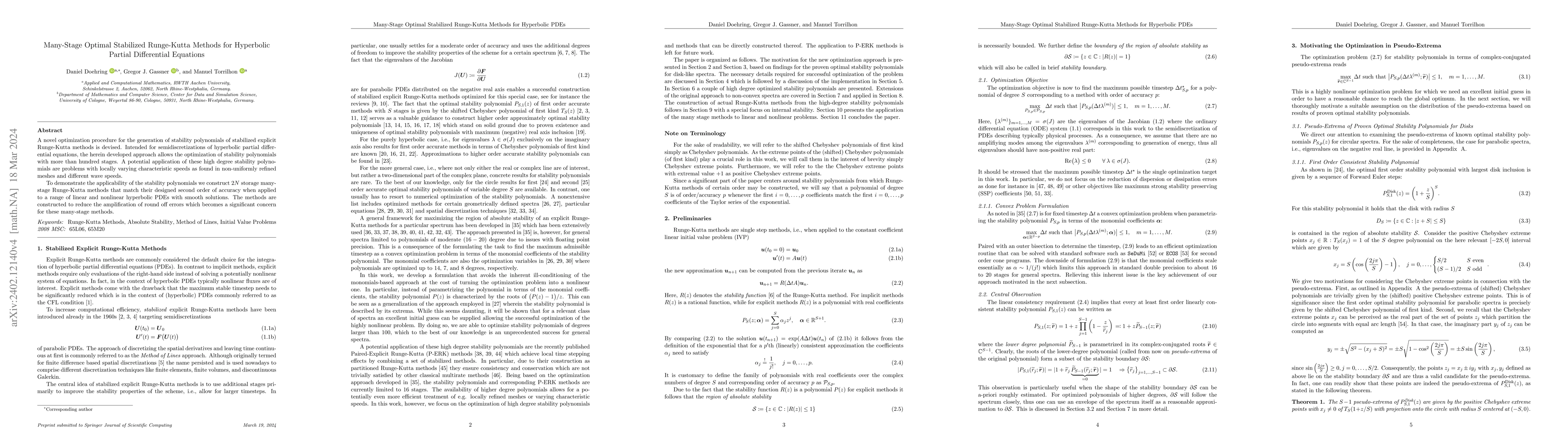 Thumbnail for Many-Stage Optimal Stabilized Runge-Kutta Methods for Hyperbolic Partial
  Differential Equations