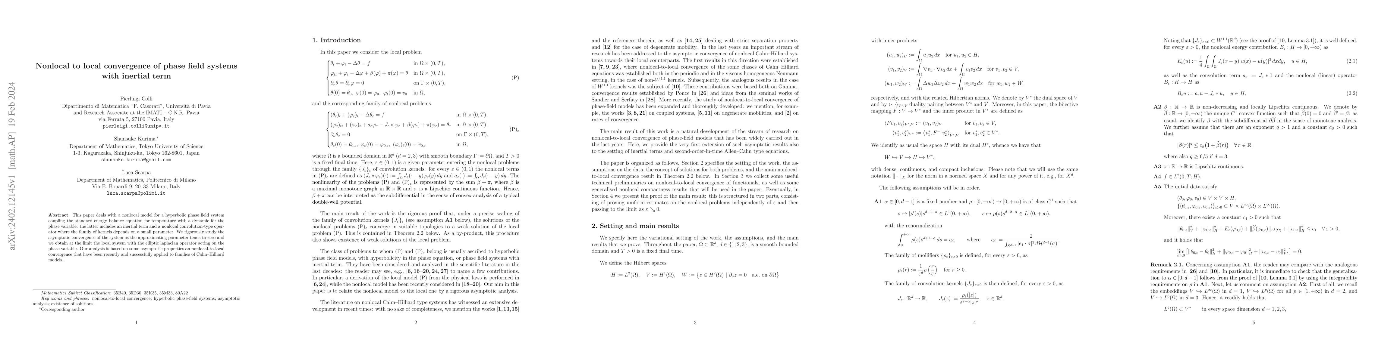Thumbnail for Nonlocal to local convergence of phase field systems with inertial term