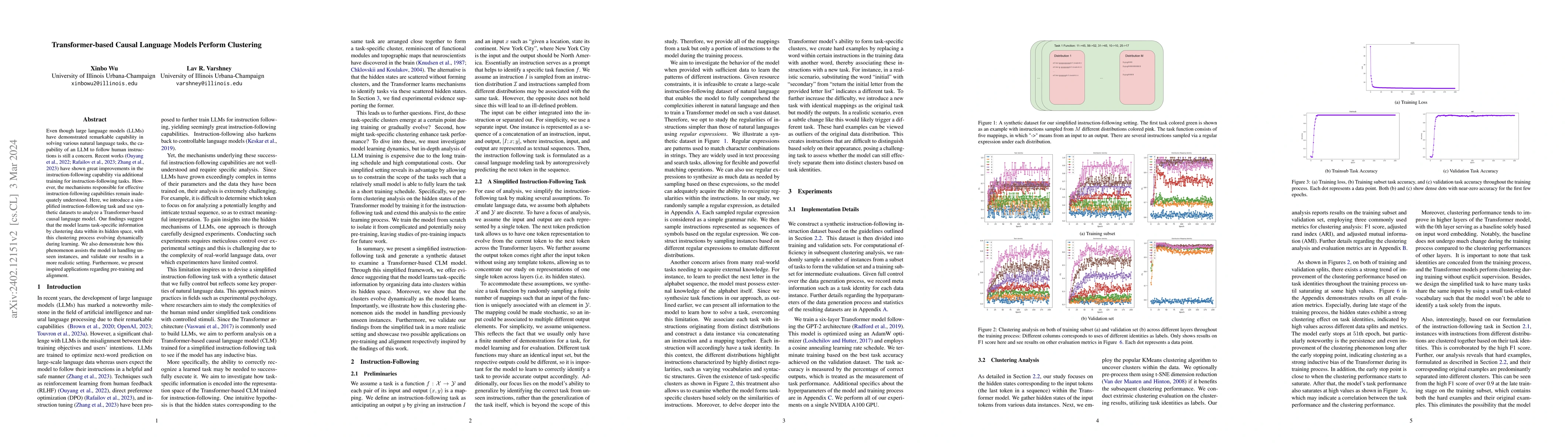Thumbnail for Transformer-based Causal Language Models Perform Clustering