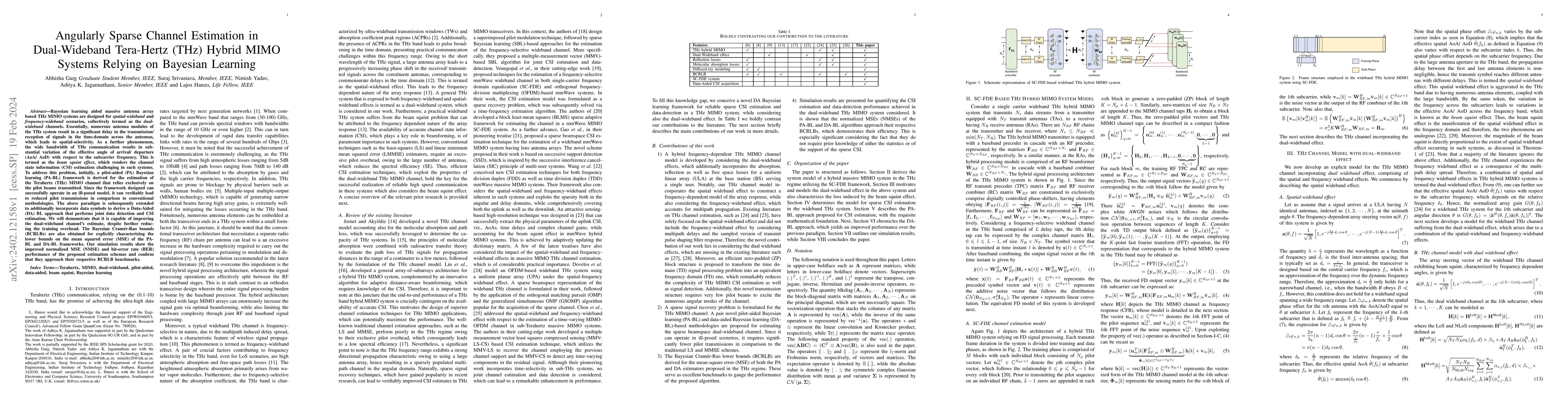 Thumbnail for Angularly Sparse Channel Estimation in Dual-Wideband Tera-Hertz (THz)
  Hybrid MIMO Systems Relying on Bayesian Learning