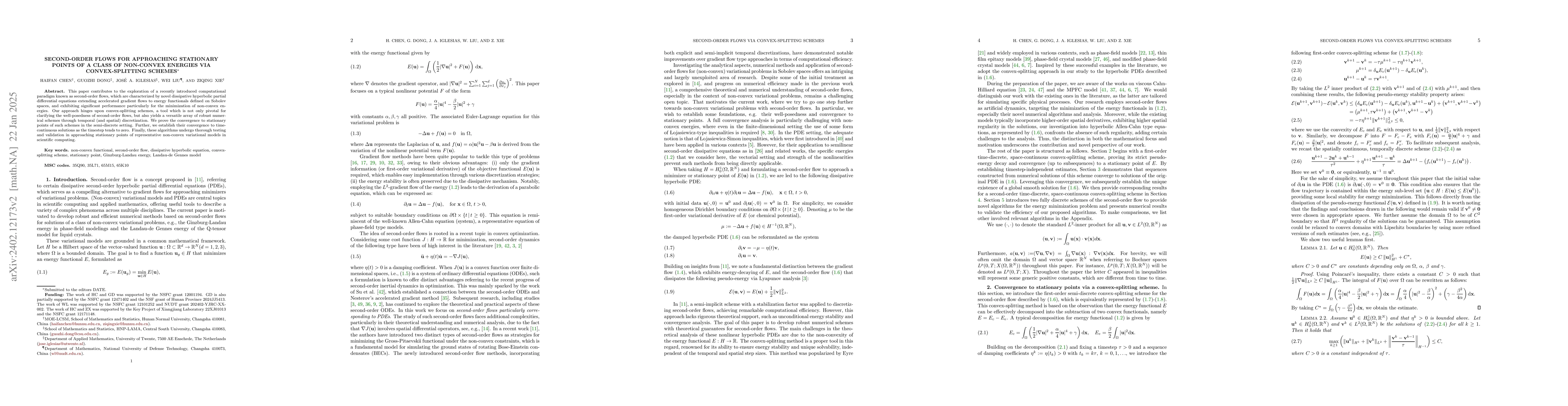 Thumbnail for Second-order flows for approaching stationary points of a class of
  non-convex energies via convex-splitting schemes