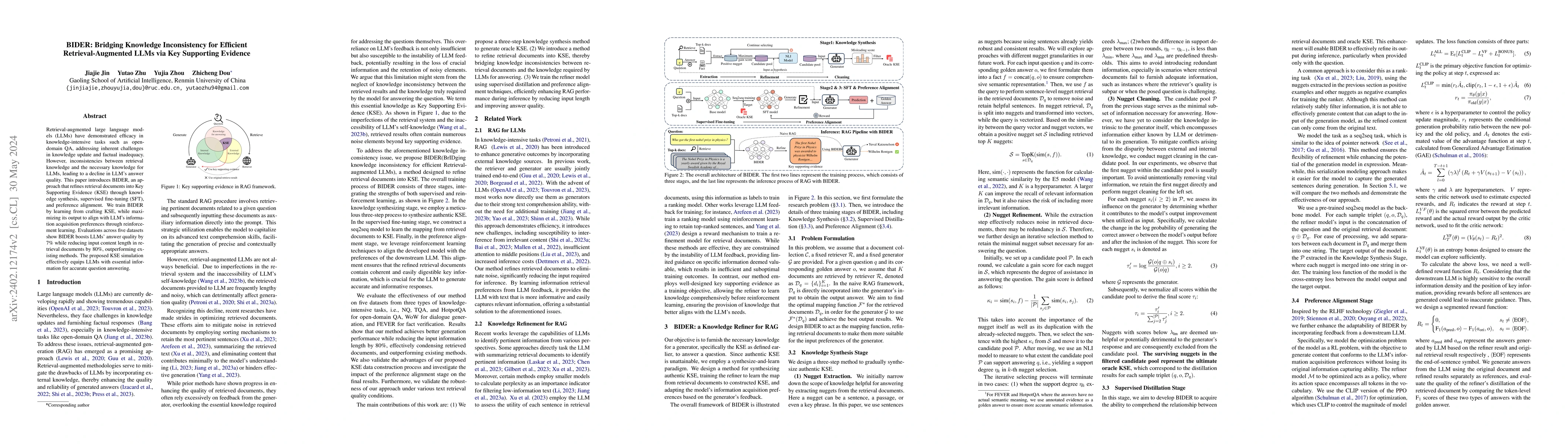 Thumbnail for BIDER: Bridging Knowledge Inconsistency for Efficient
  Retrieval-Augmented LLMs via Key Supporting Evidence