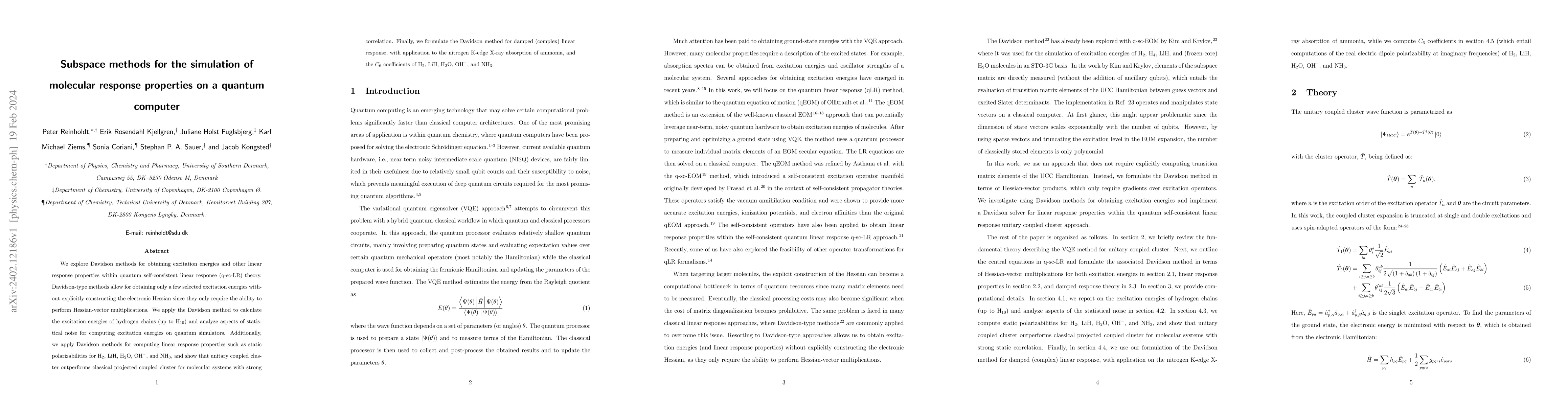 Thumbnail for Subspace methods for the simulation of molecular response properties on
  a quantum computer