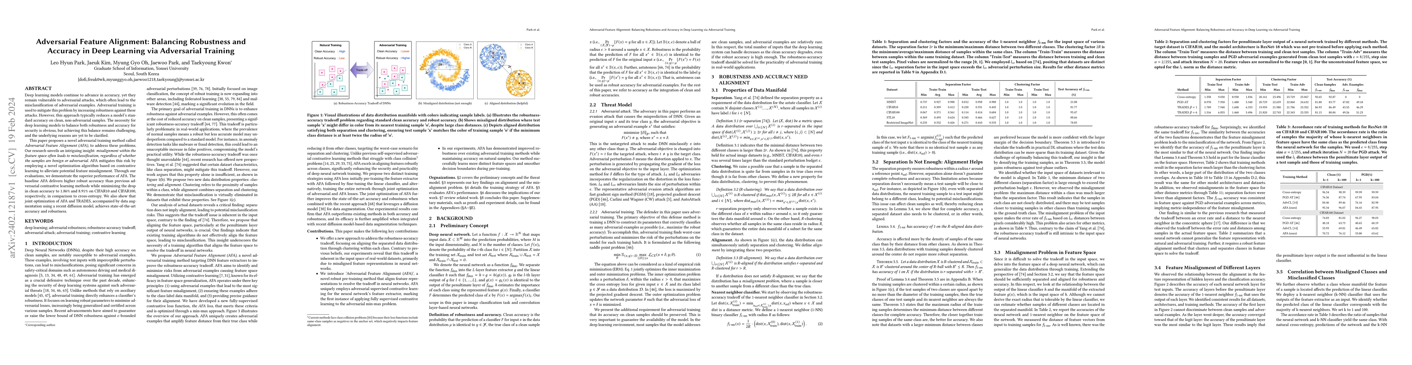 Thumbnail for Adversarial Feature Alignment: Balancing Robustness and Accuracy in Deep
  Learning via Adversarial Training