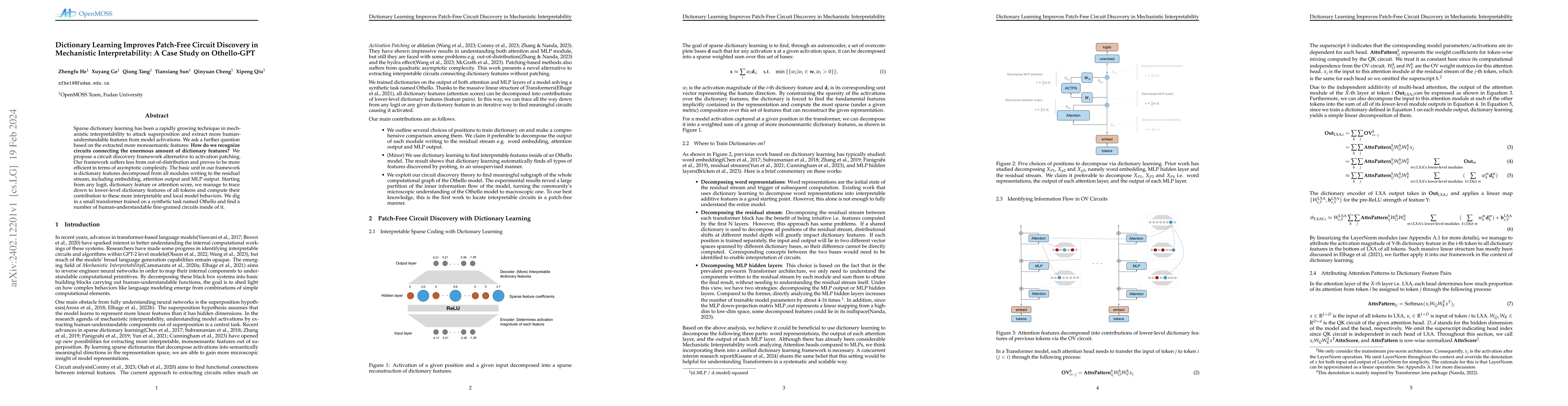 Thumbnail for Dictionary Learning Improves Patch-Free Circuit Discovery in Mechanistic
  Interpretability: A Case Study on Othello-GPT