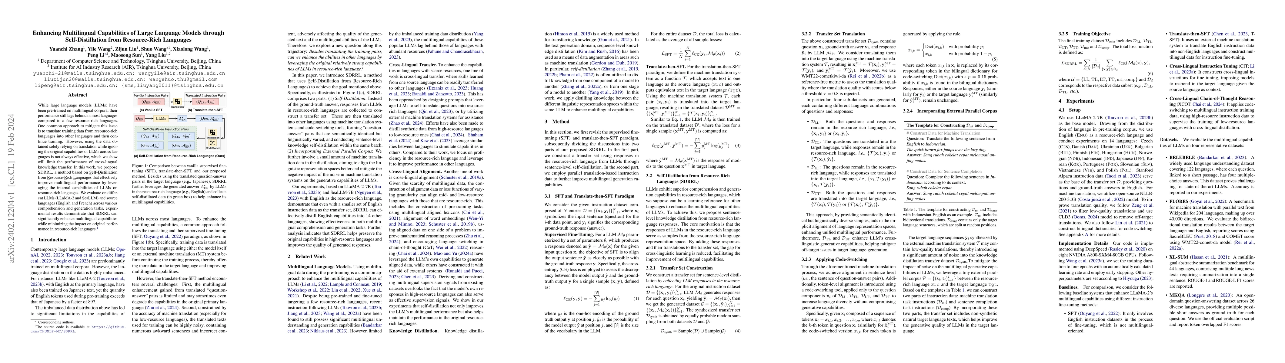 Thumbnail for Enhancing Multilingual Capabilities of Large Language Models through
  Self-Distillation from Resource-Rich Languages