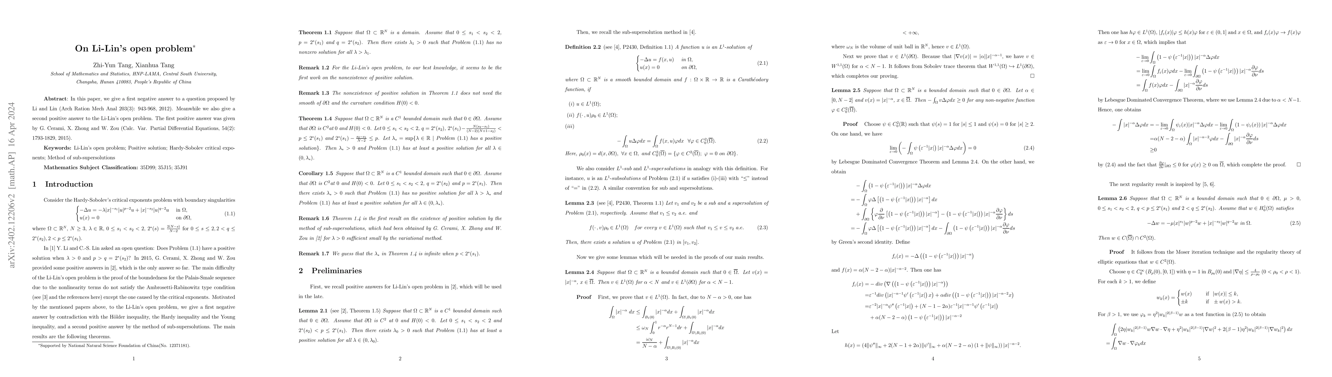 Thumbnail for On Li-Lin's open problem