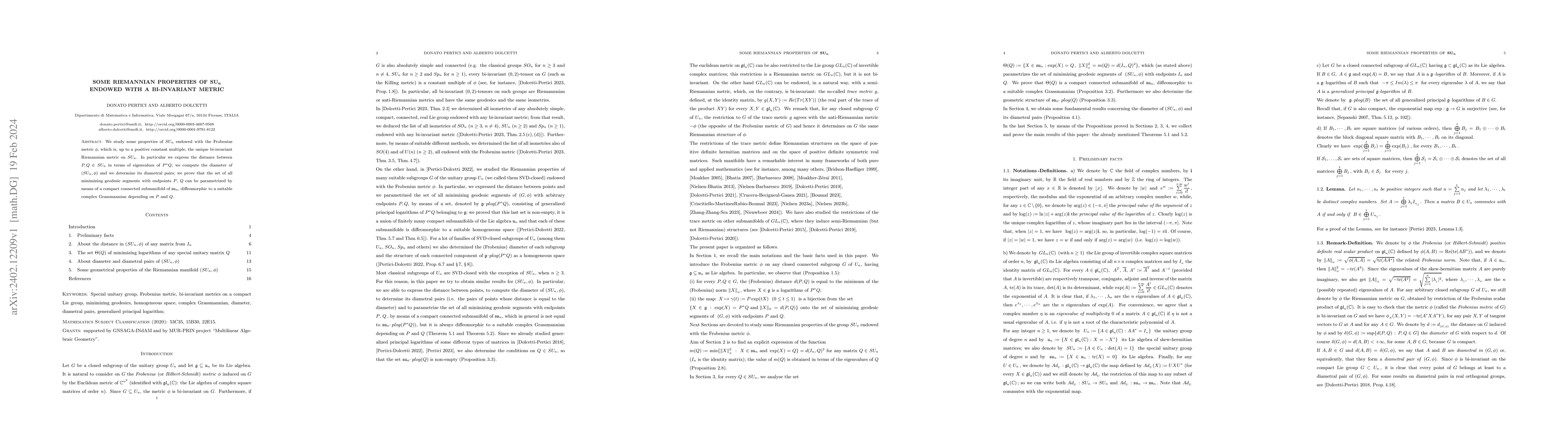 Thumbnail for Some Riemannian properties of $\mathbf{SU_n}$ endowed with a
  bi-invariant metric