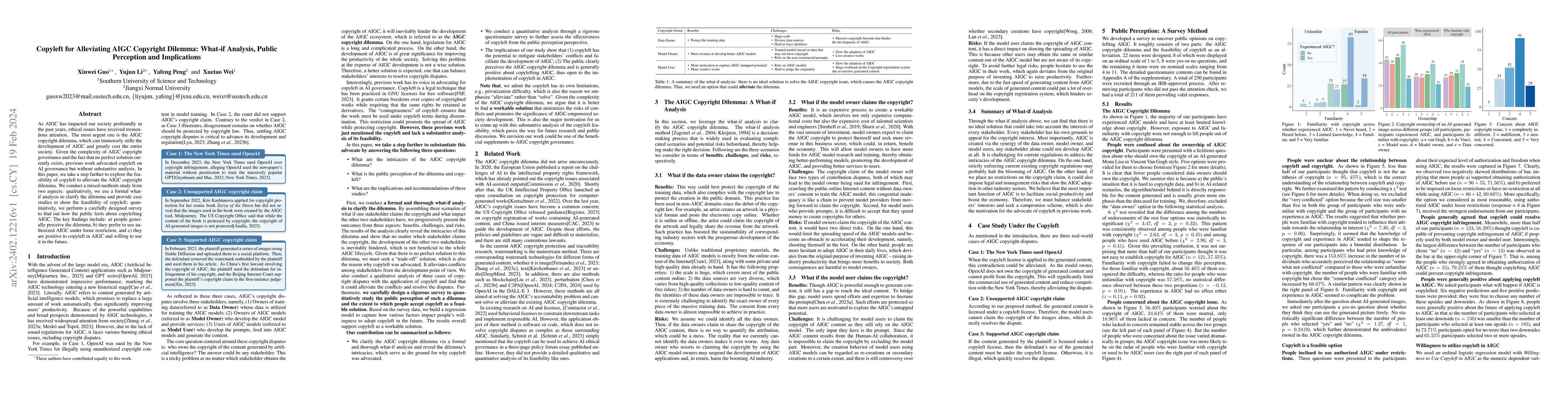 Thumbnail for Copyleft for Alleviating AIGC Copyright Dilemma: What-if Analysis,
  Public Perception and Implications