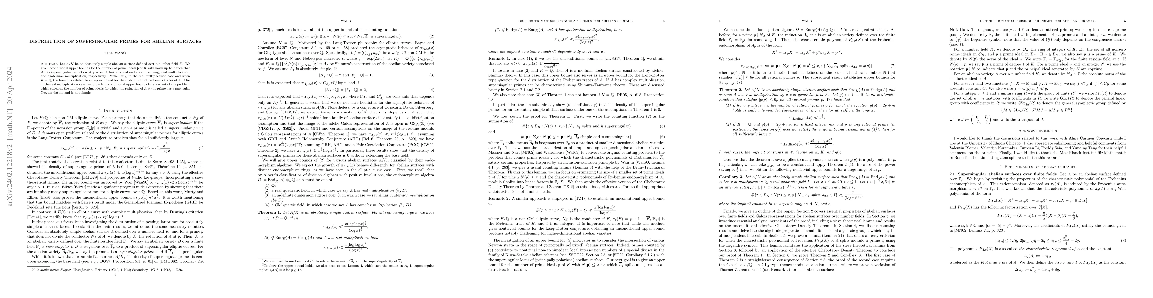 Thumbnail for Distribution of supersingular primes for abelian surfaces