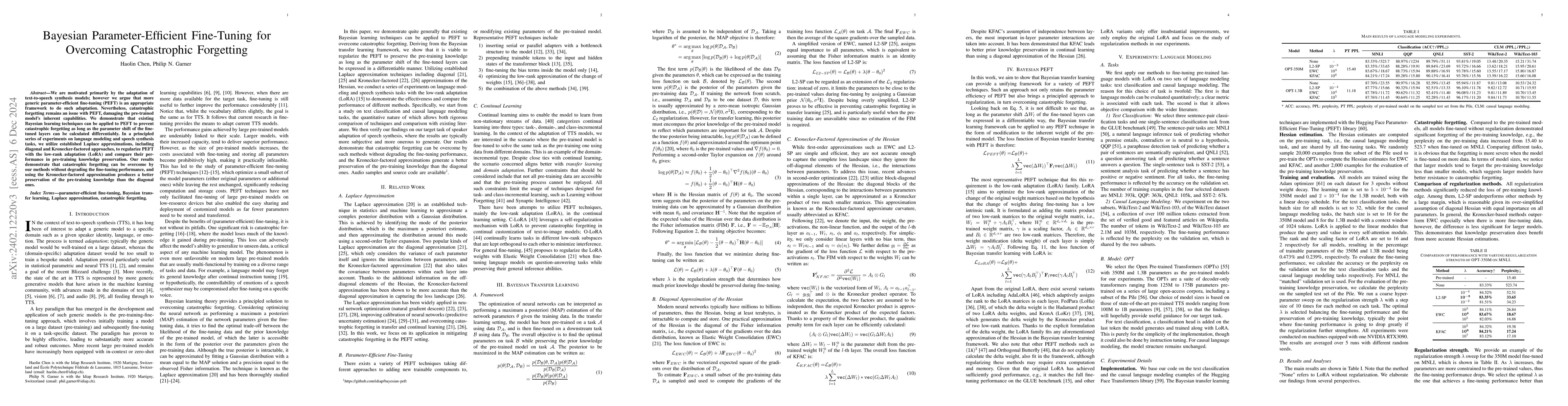 Thumbnail for Bayesian Parameter-Efficient Fine-Tuning for Overcoming Catastrophic
  Forgetting