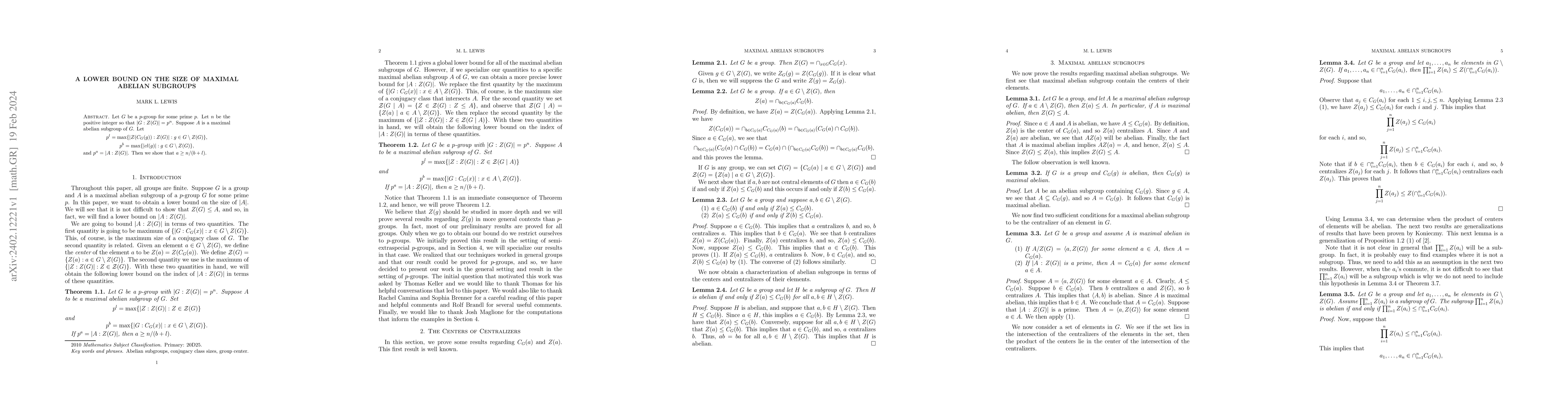 Thumbnail for A lower bound on the size of maximal abelian subgroups