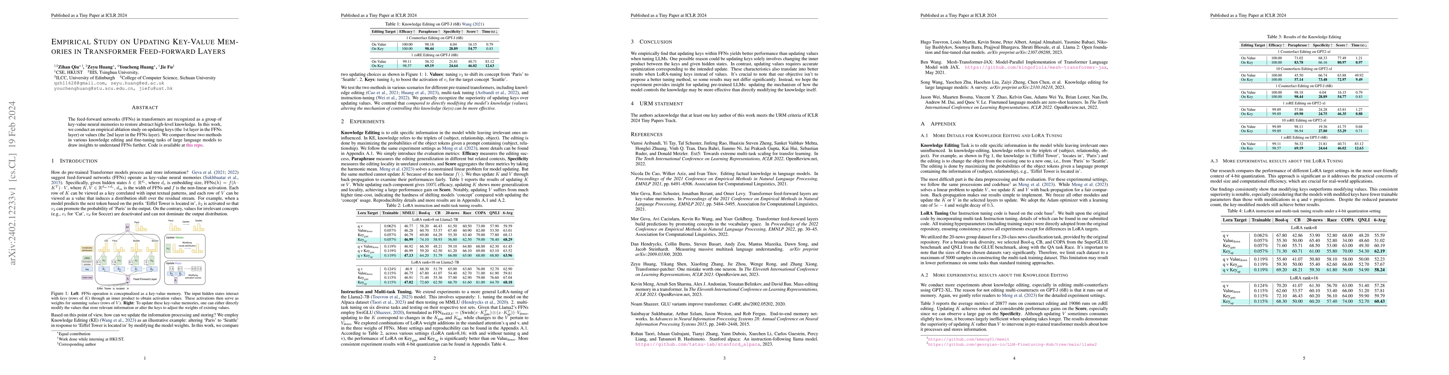 Thumbnail for Empirical Study on Updating Key-Value Memories in Transformer
  Feed-forward Layers