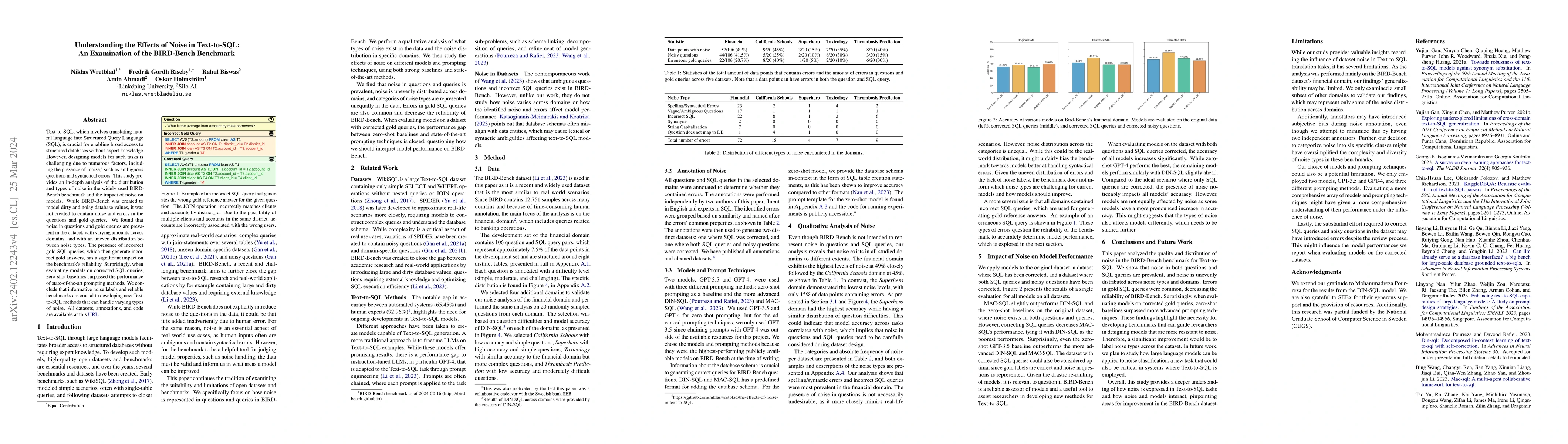 Thumbnail for Understanding the Effects of Noise in Text-to-SQL: An Examination of the
  BIRD-Bench Benchmark