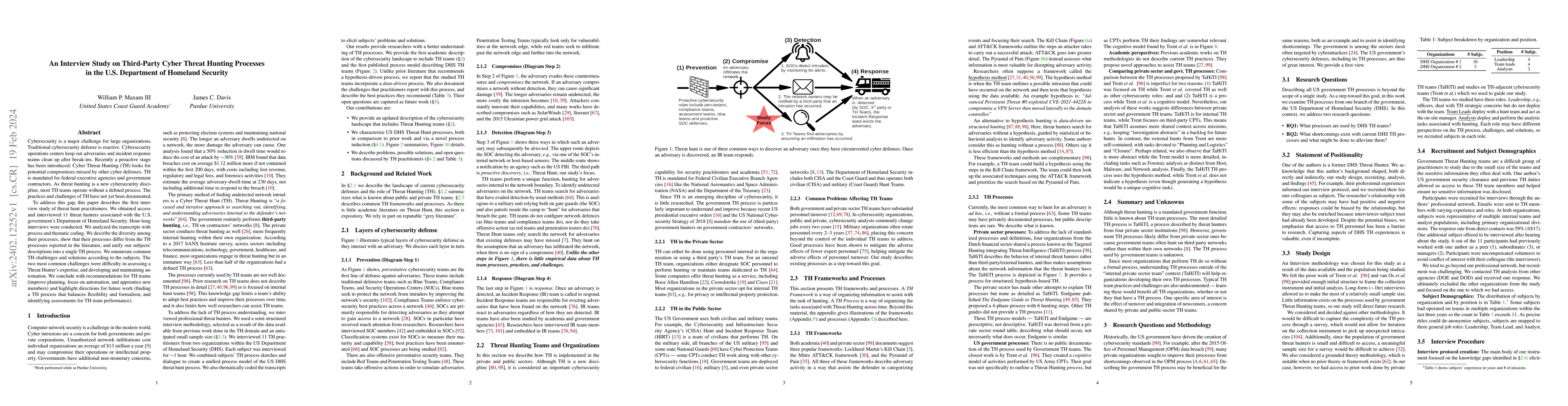 Thumbnail for An Interview Study on Third-Party Cyber Threat Hunting Processes in the
  U.S. Department of Homeland Security