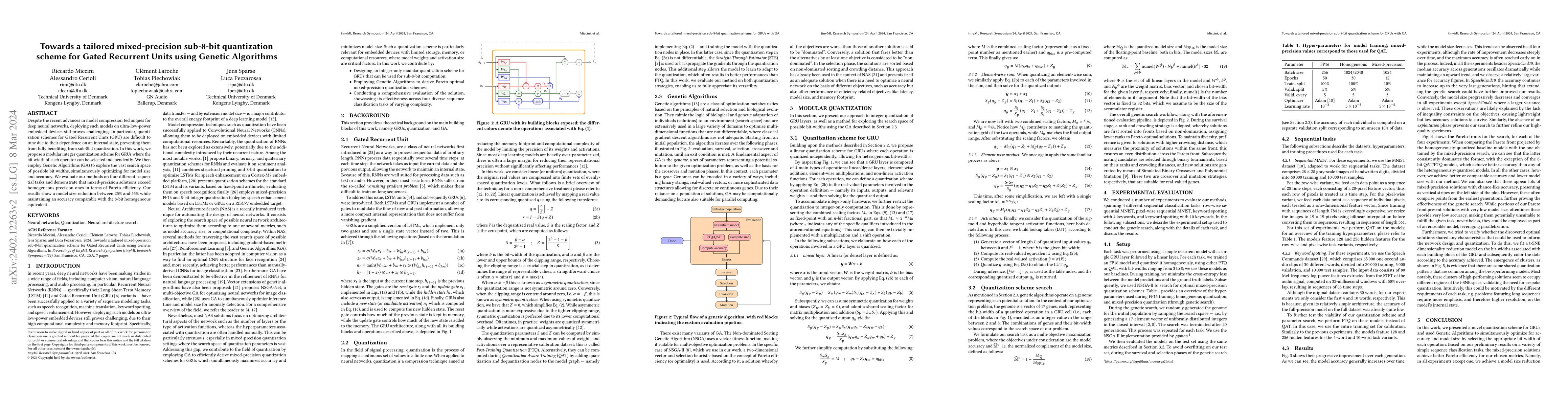 Thumbnail for Towards a tailored mixed-precision sub-8-bit quantization scheme for
  Gated Recurrent Units using Genetic Algorithms