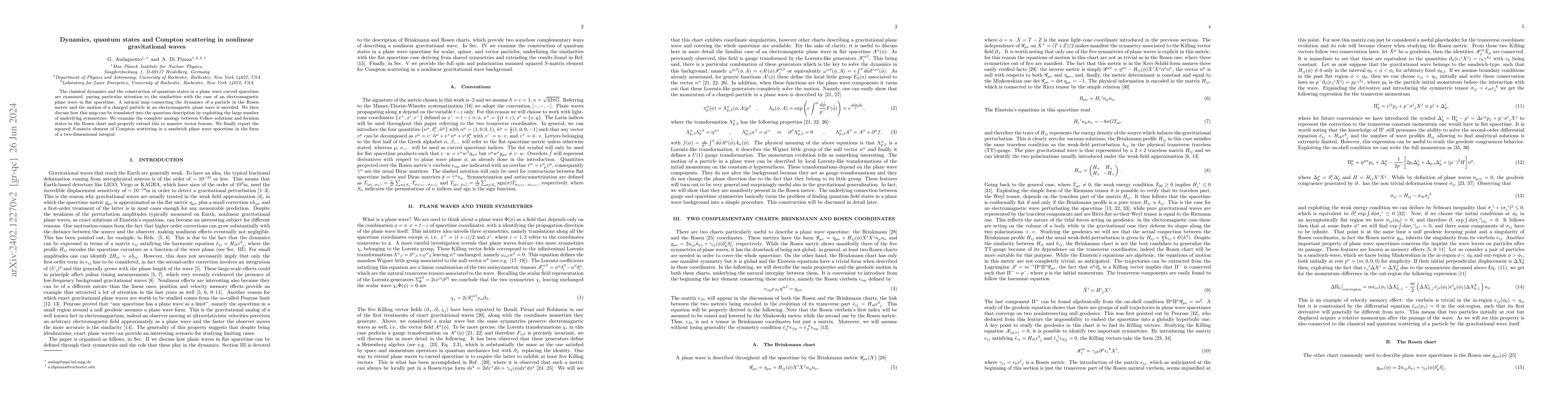 Thumbnail for Dynamics, quantum states and Compton scattering in nonlinear
  gravitational waves