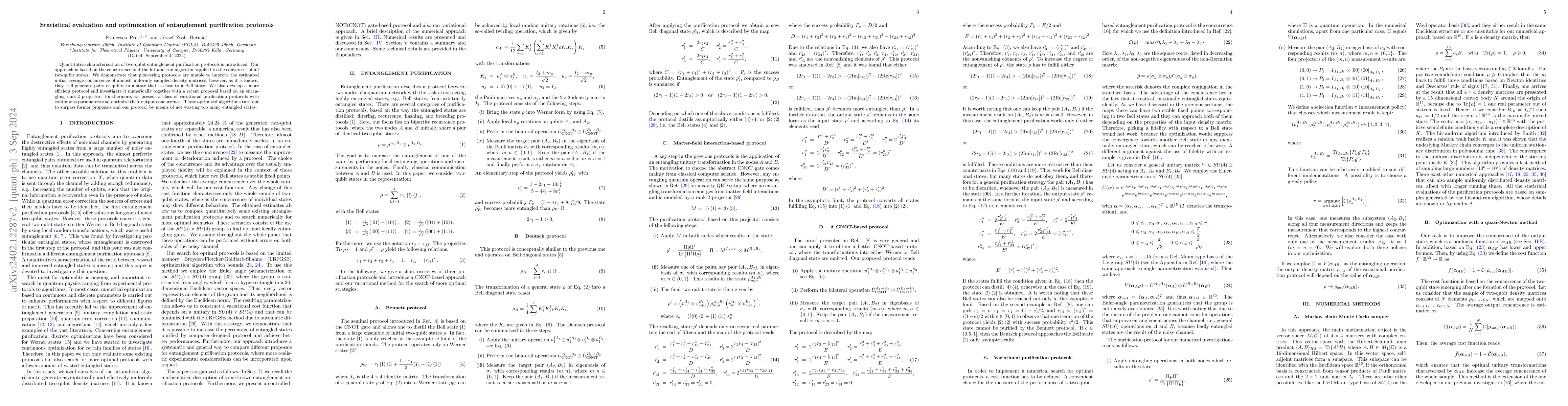 Thumbnail for Statistical evaluation and optimization of entanglement purification
  protocols