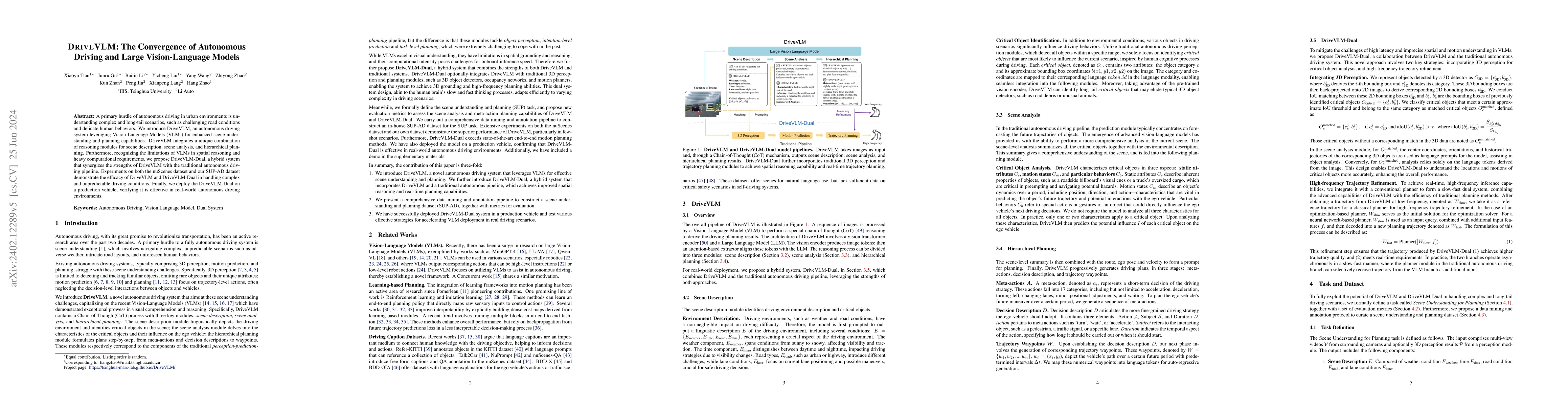 Thumbnail for DriveVLM: The Convergence of Autonomous Driving and Large
  Vision-Language Models