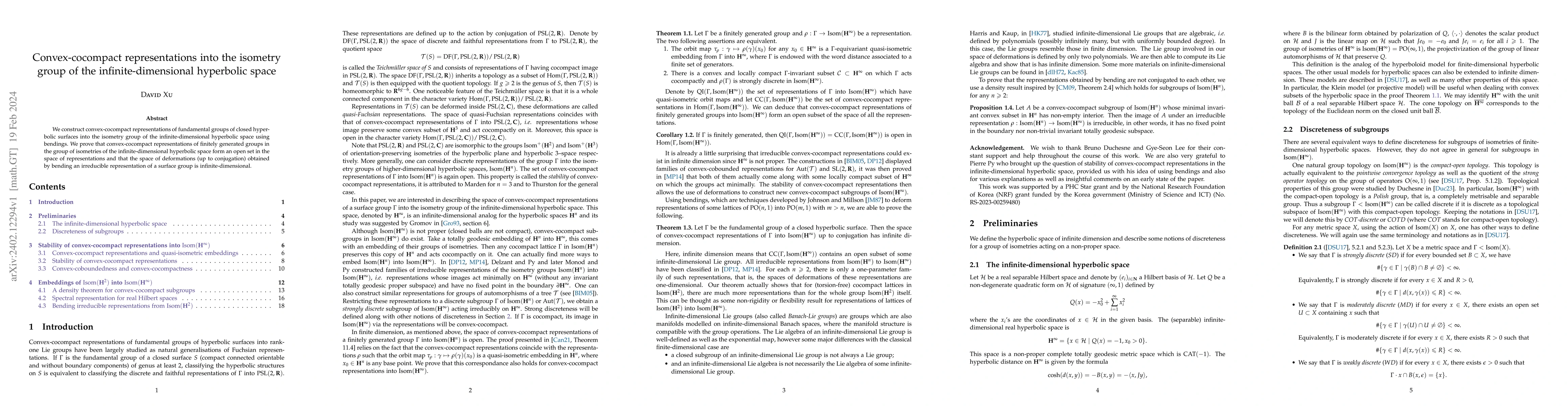 Thumbnail for Convex-cocompact representations into the isometry group of the
  infinite-dimensional hyperbolic space