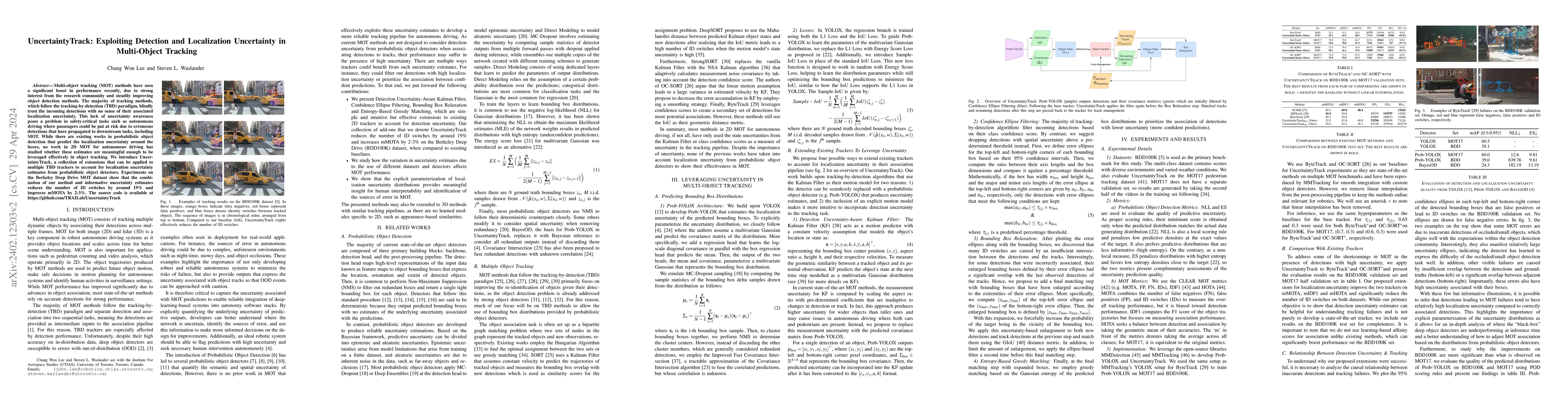 Thumbnail for UncertaintyTrack: Exploiting Detection and Localization Uncertainty in
  Multi-Object Tracking