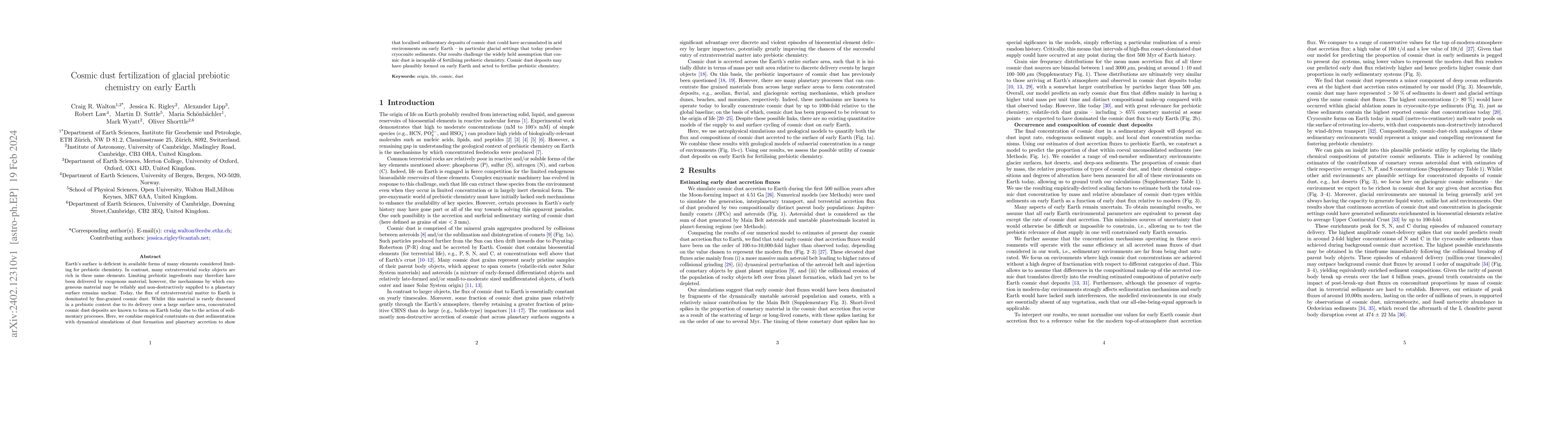 Thumbnail for Cosmic dust fertilization of glacial prebiotic chemistry on early Earth