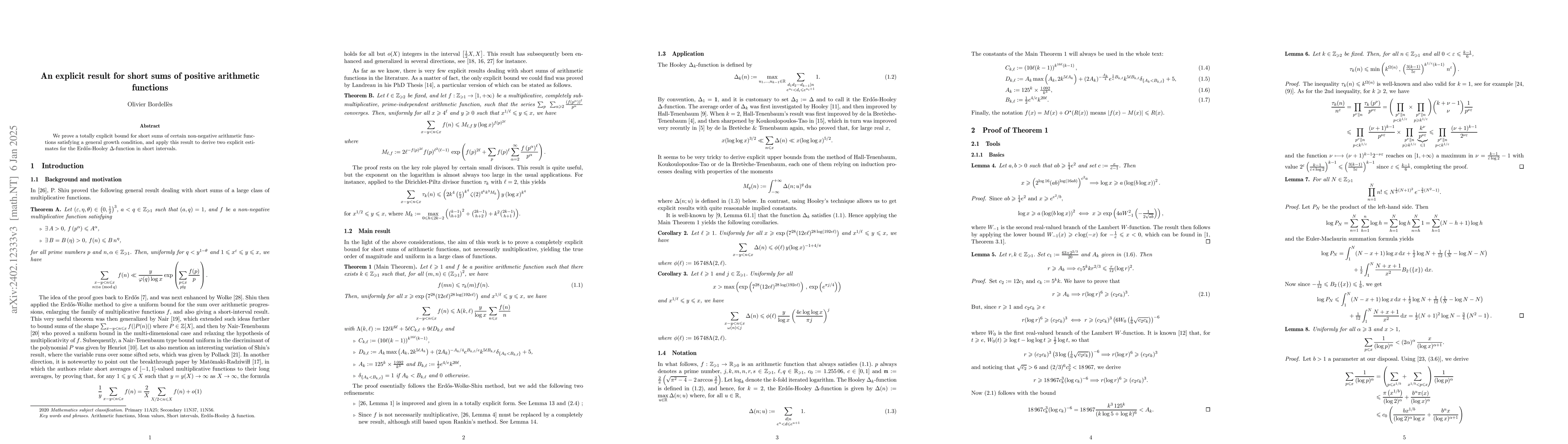 Thumbnail for An explicit result for short sums of positive arithmetic functions