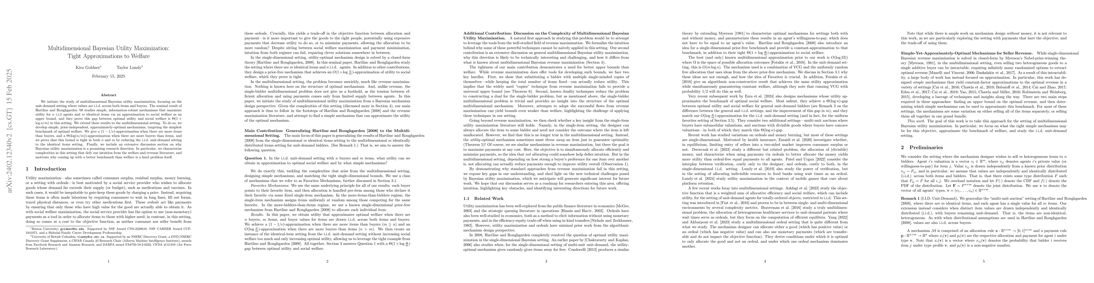 Thumbnail for Simple Mechanisms for Utility Maximization: Approximating Welfare in the
  I.I.D. Unit-Demand Setting